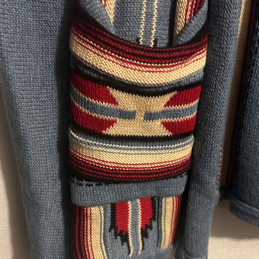 Chaps Blue Southwestern Open-Front Vest with Red Accents - Picture 4 of 12